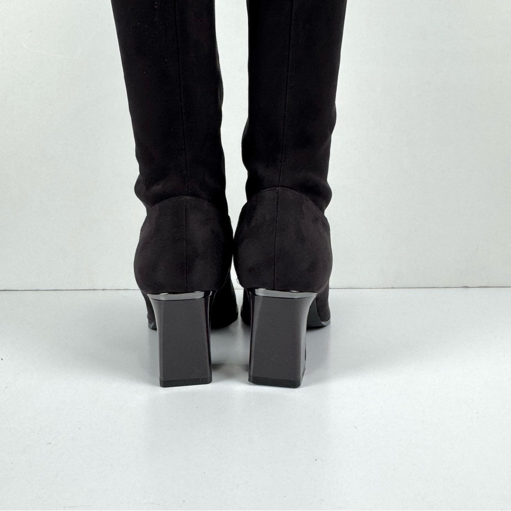 DKNY Salem Boots Dark Brown Witchy Pointed Toe Knee High Chunky Heeled Boots 6.5 - Picture 7 of 13